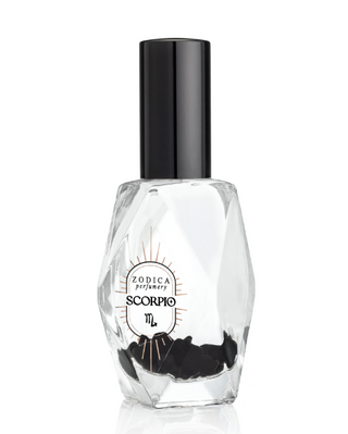 Perfume bottle labeled 'Scorpio' by Zodica on a white background