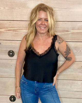 black lace trim cami top