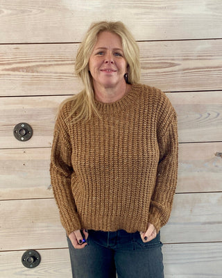 Z Supply Tigers Eye Sweater - Brown with Gold Thread