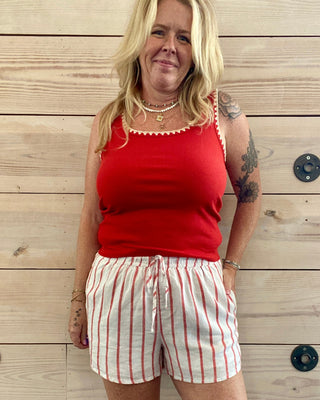 Cabana Red Linen Shorts