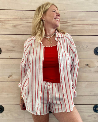 Cabana Red Linen Shorts