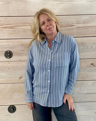 Z Supply River Plaid Button Up - Blue Stripe
