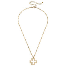 Load image into Gallery viewer, Cameryn Greek Keys Cross Necklace in Worn Gold