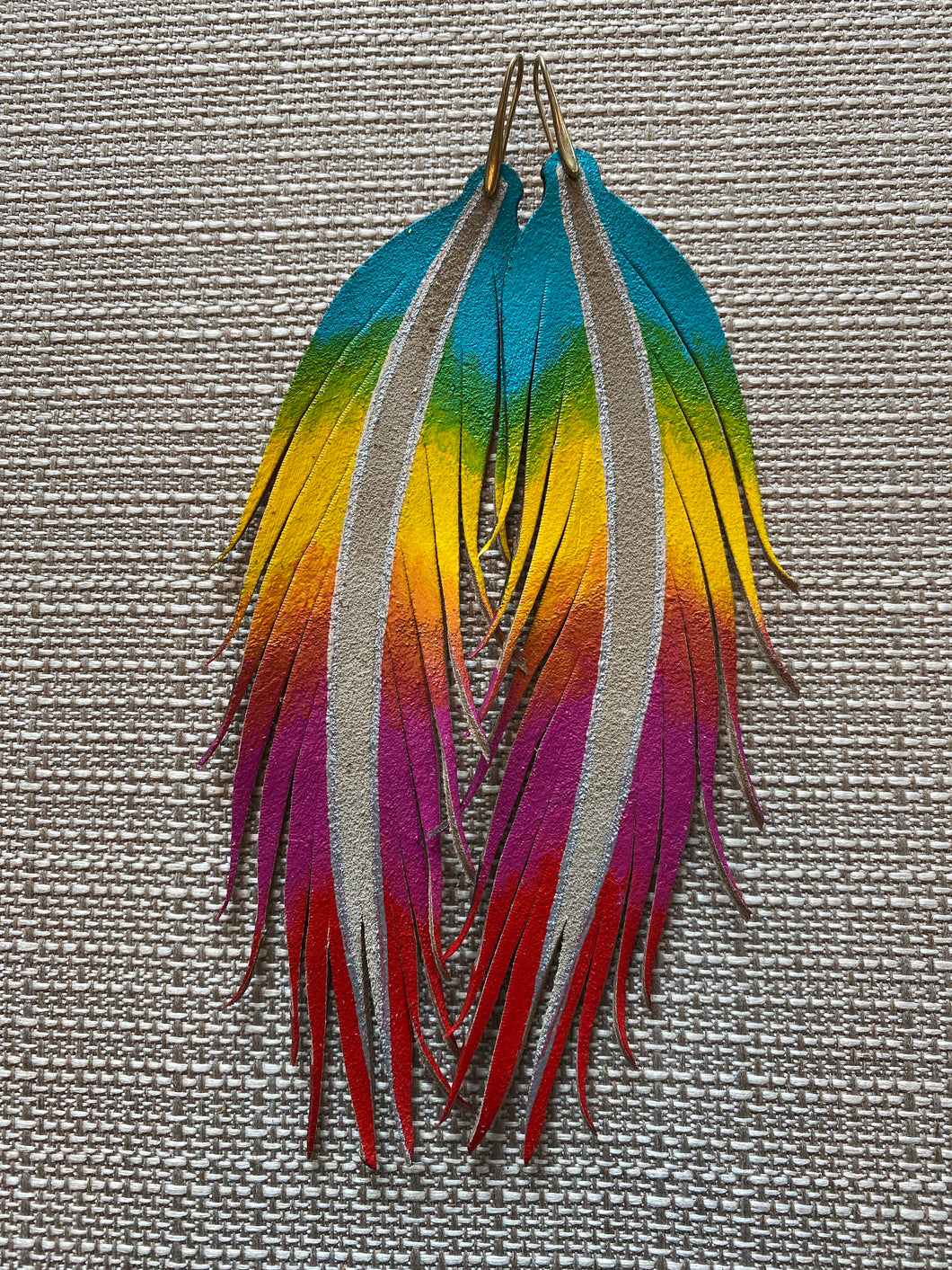 Long Rainbow Feather Earrings