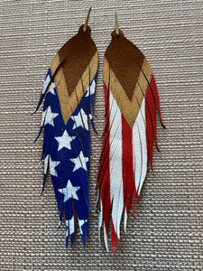 Long Stars and Stripes Feather Earrings