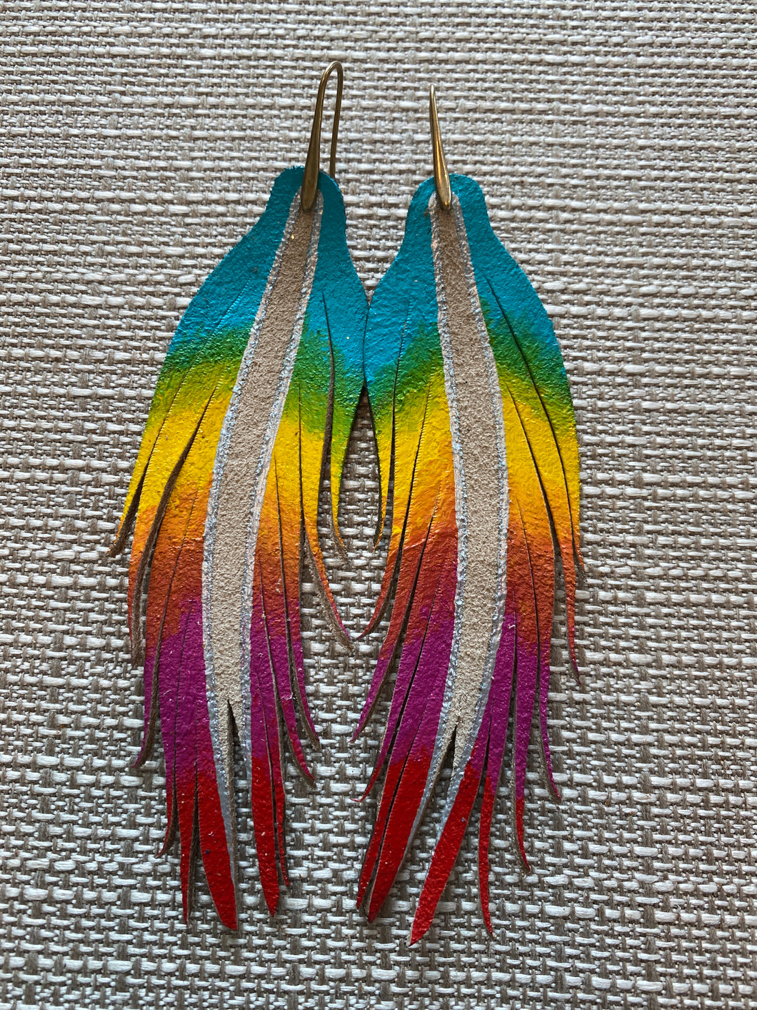 Short Rainbow Feather Earrings
