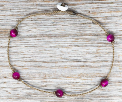 Pink Tigers Eye Tula Blue Anklet