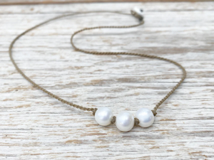 Triple Knotted Necklace White Pearl