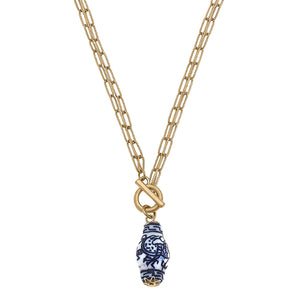 Annabeth Chinoiserie T-Bar Necklace in Blue & White
