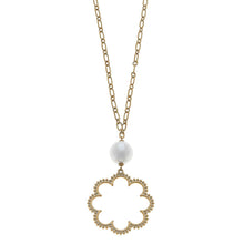 Load image into Gallery viewer, Belle Studded Flower &amp; Pearl Necklace in Worn Gold